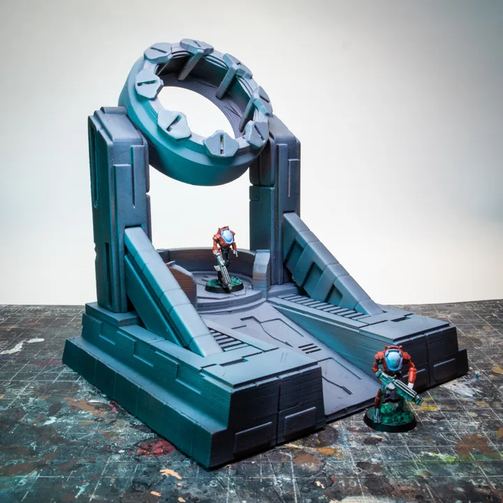 A real printed and painted teal Dekan Portal with a circular gateway and access ramp